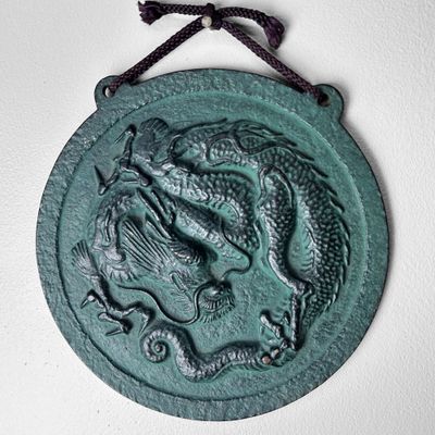 Japanse Vintage Muurdecoratie, Drakenmotief, Nambu Ironware.