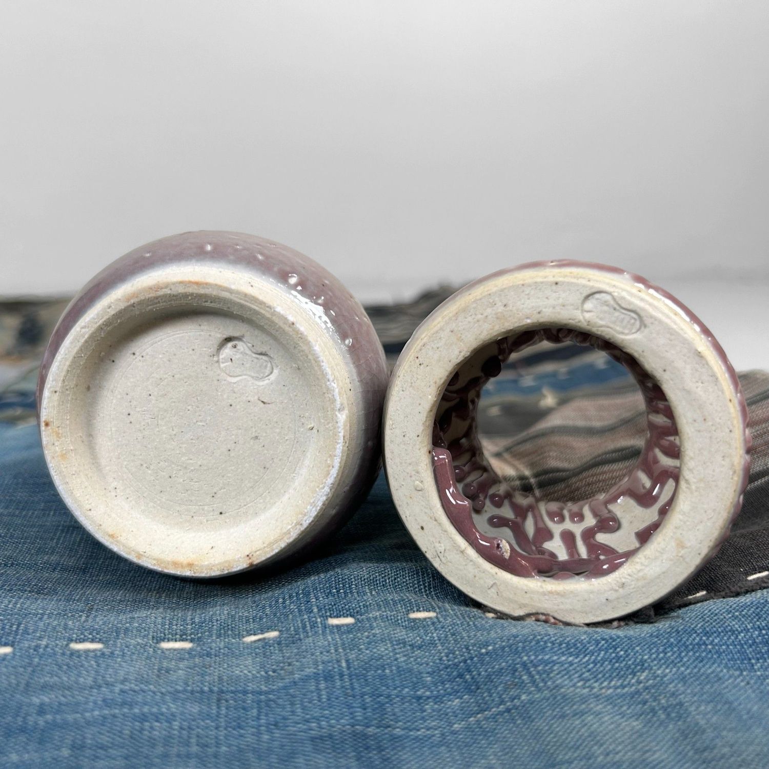 Japanese Tea Ceremony Set, Shiso-te Glaze (Mizusashi, Chabana Vase, Yobitsugi)