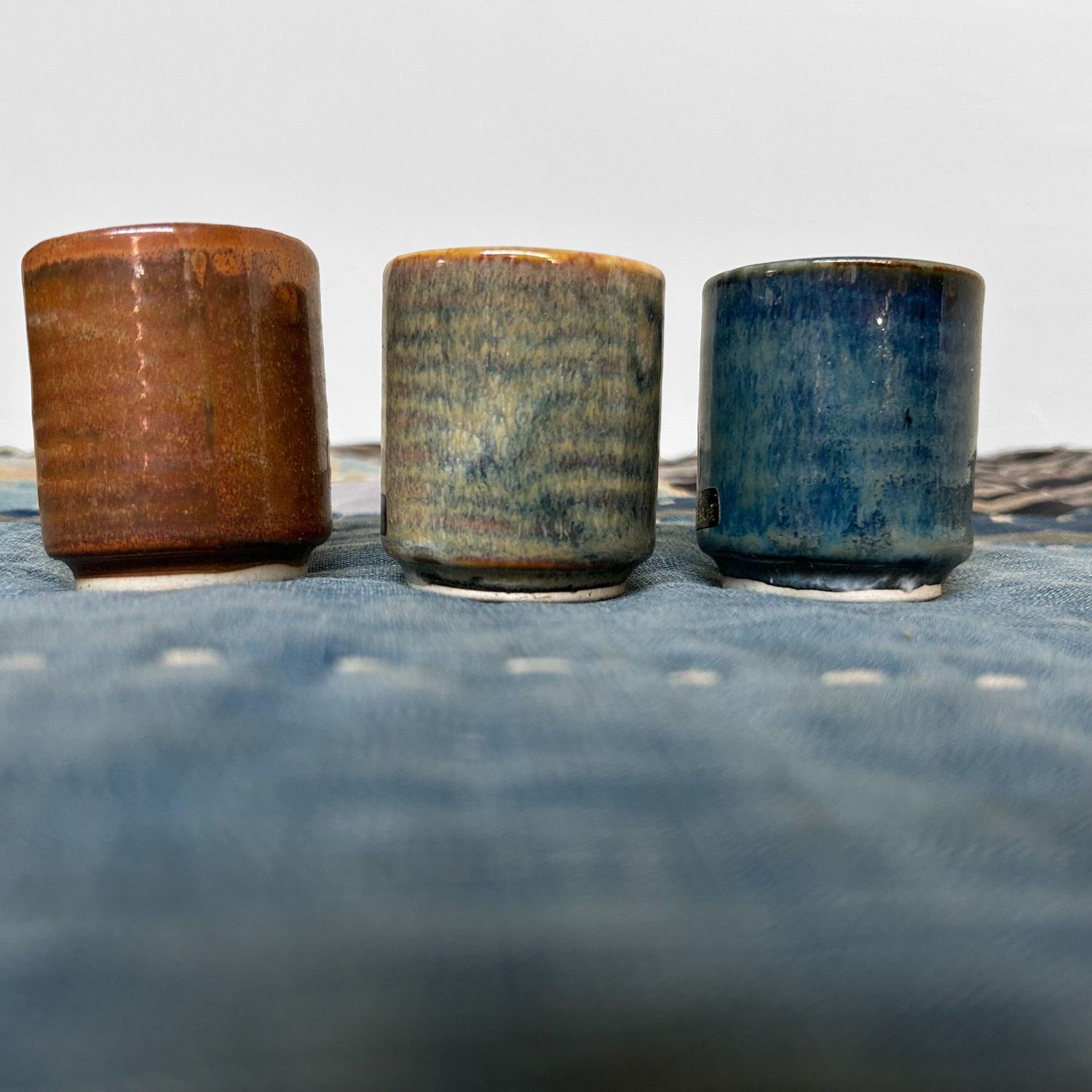 Set of 3 Vintage Yunomi – Japanese Teacups, Aizu Ryōryō-yaki, 1970
