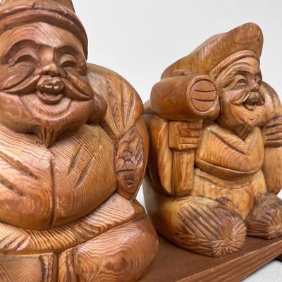 Ebisu & Daikoku – Wooden Deity Statues on Base, Japan, c. 1950