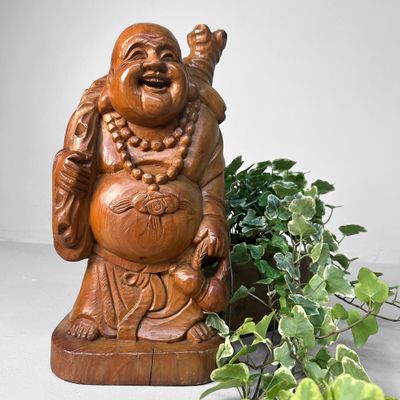 Authentic Wooden Hotei Statue – Japan, 1950-60