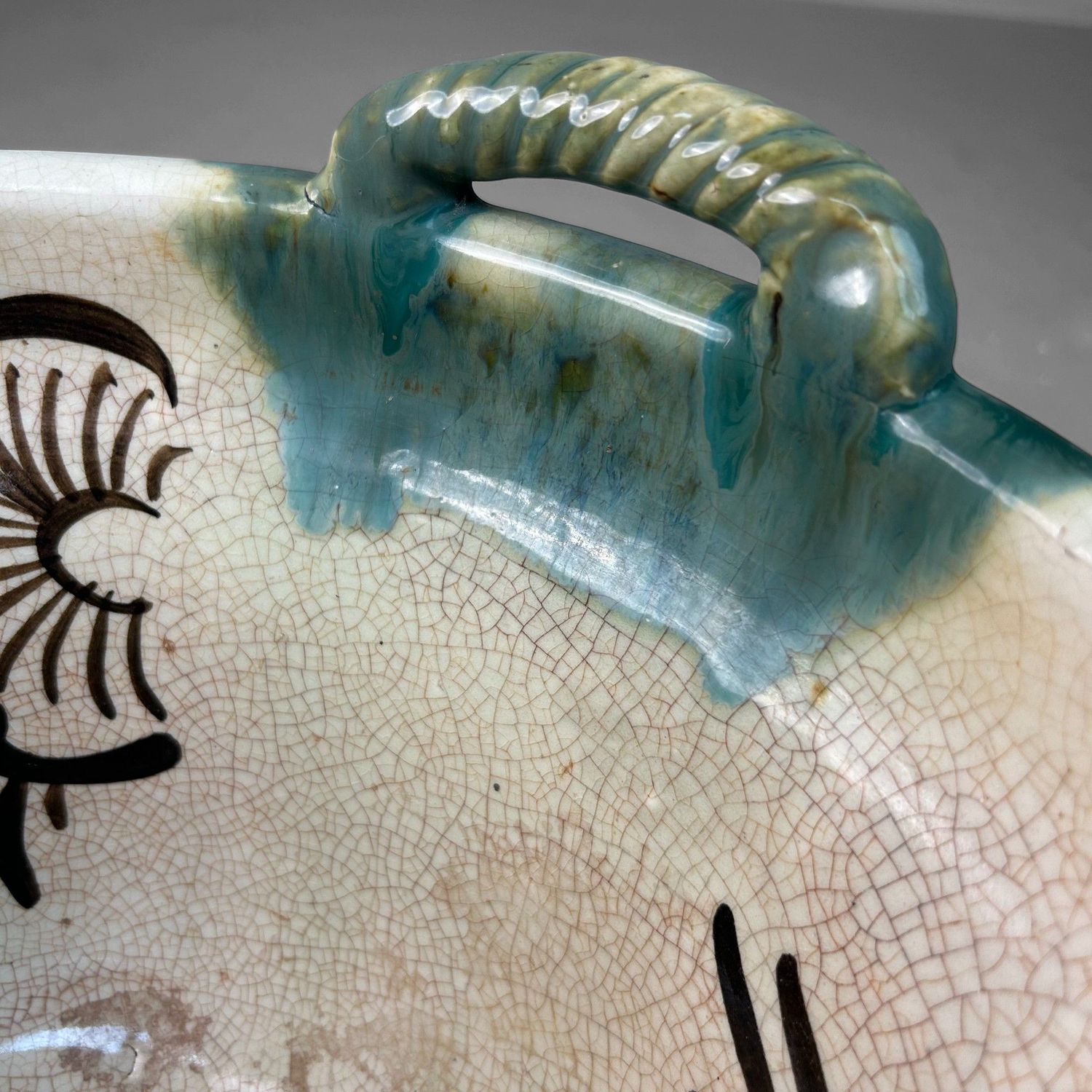 Antique Japanese Ceramic Bowl, Seto Oribe, Meiji Period