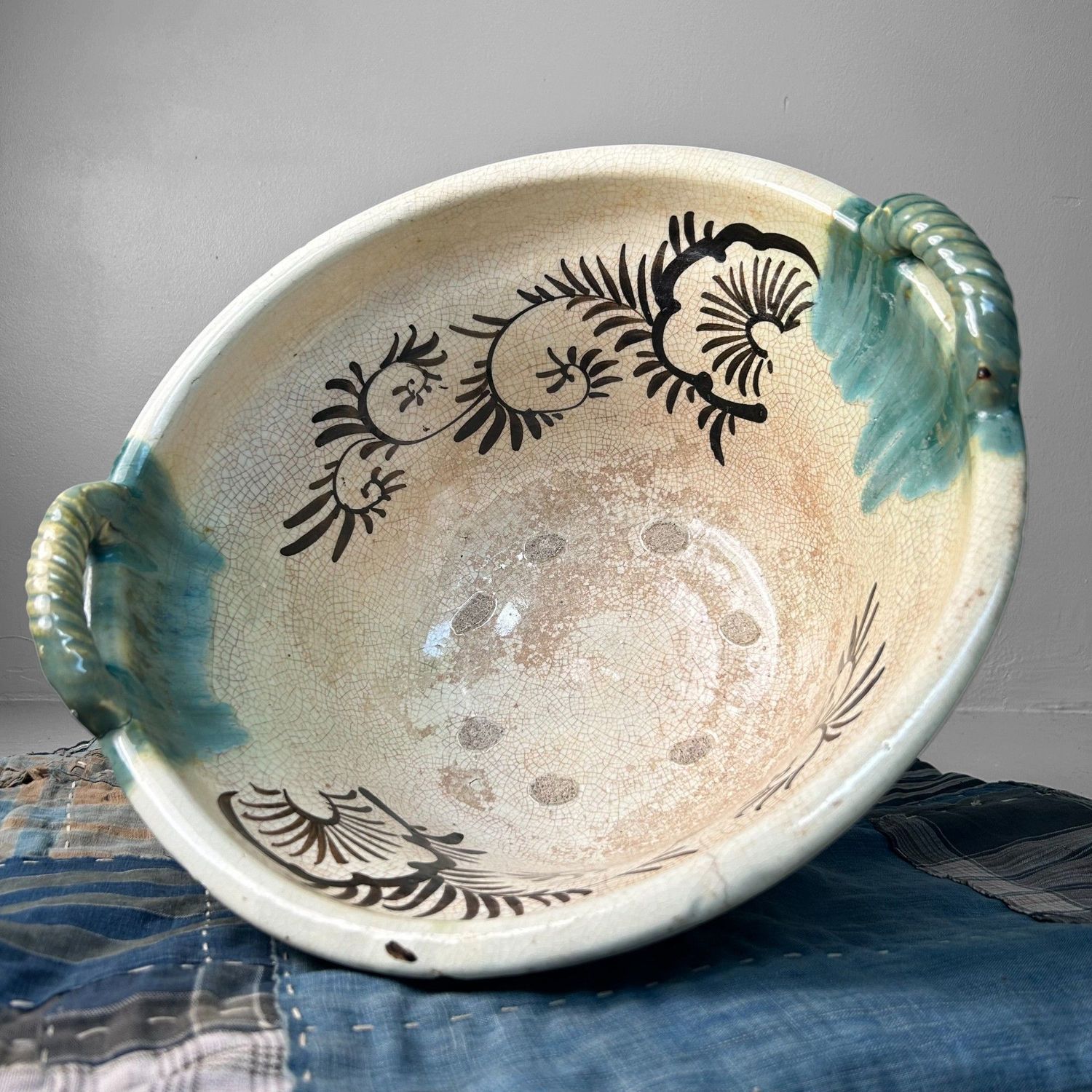 Antique Japanese Ceramic Bowl, Seto Oribe, Meiji Period