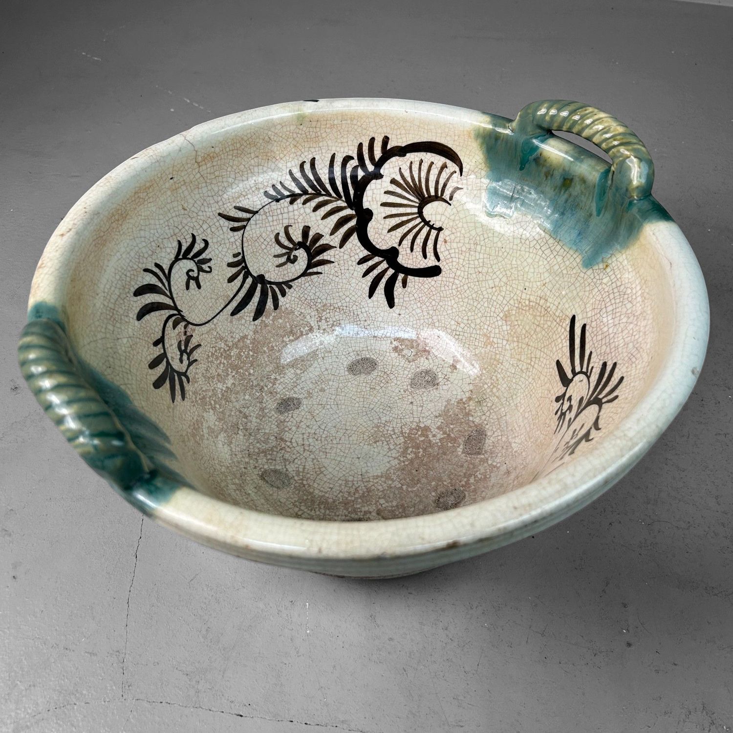 Antique Japanese Ceramic Bowl, Seto Oribe, Meiji Period