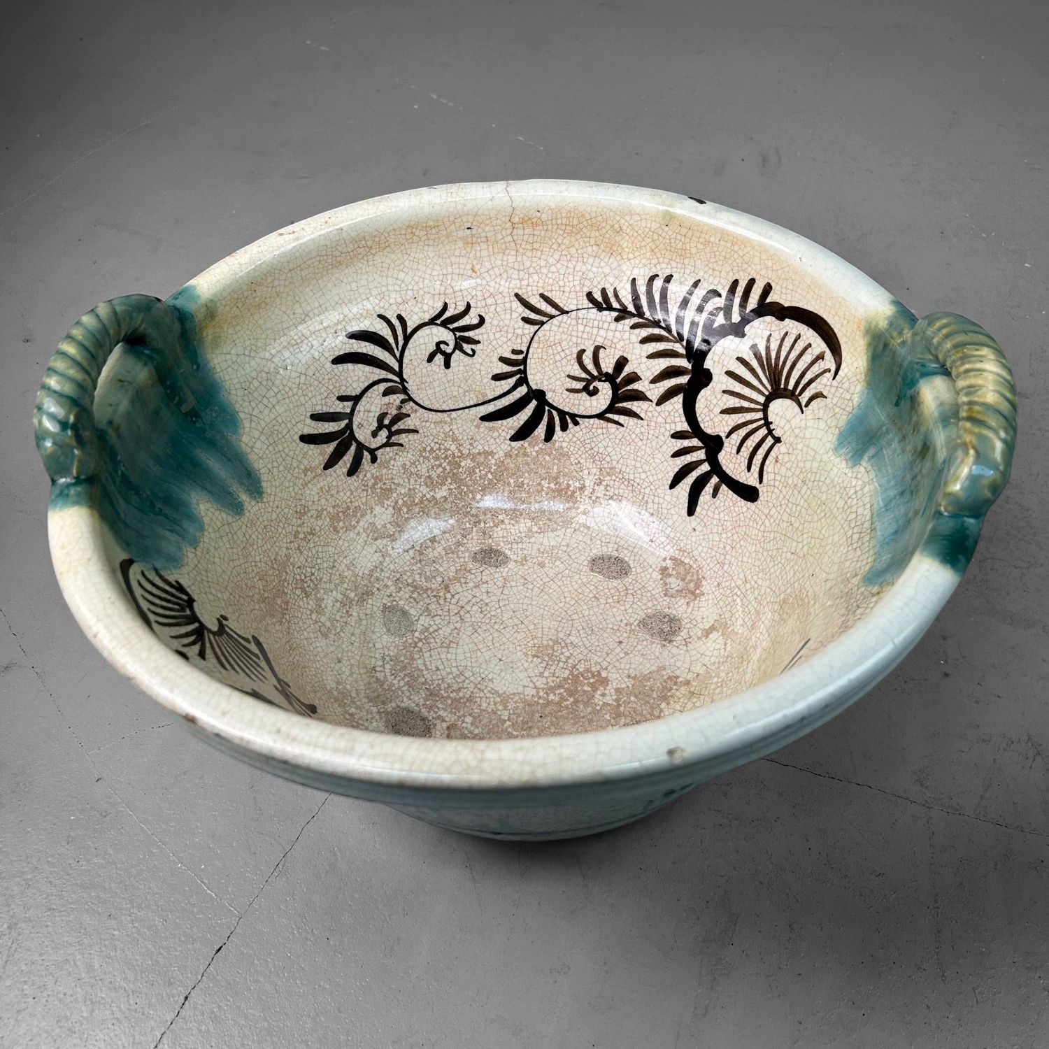 Antique Japanese Ceramic Bowl, Seto Oribe, Meiji Period