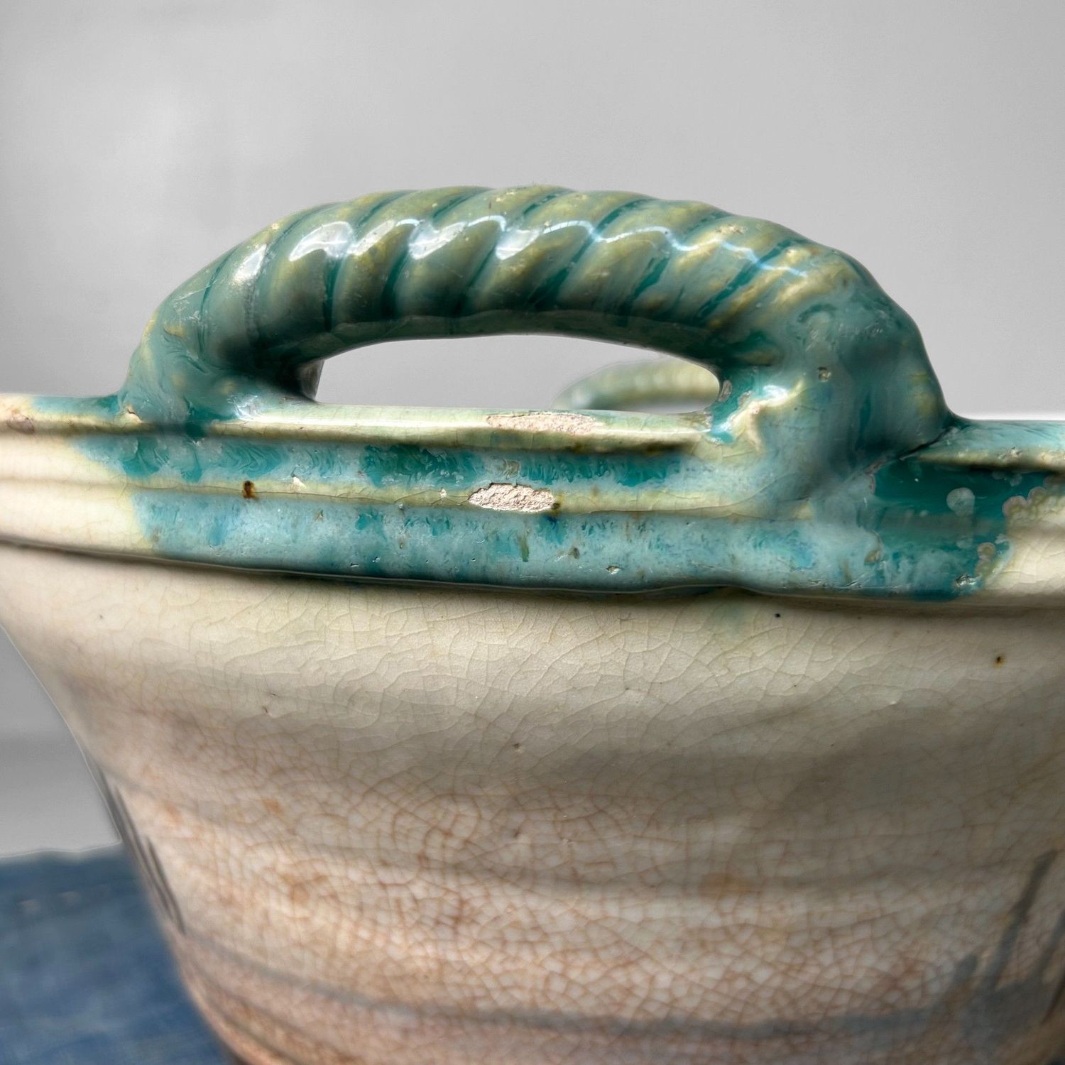 Antique Japanese Ceramic Bowl, Seto Oribe, Meiji Period