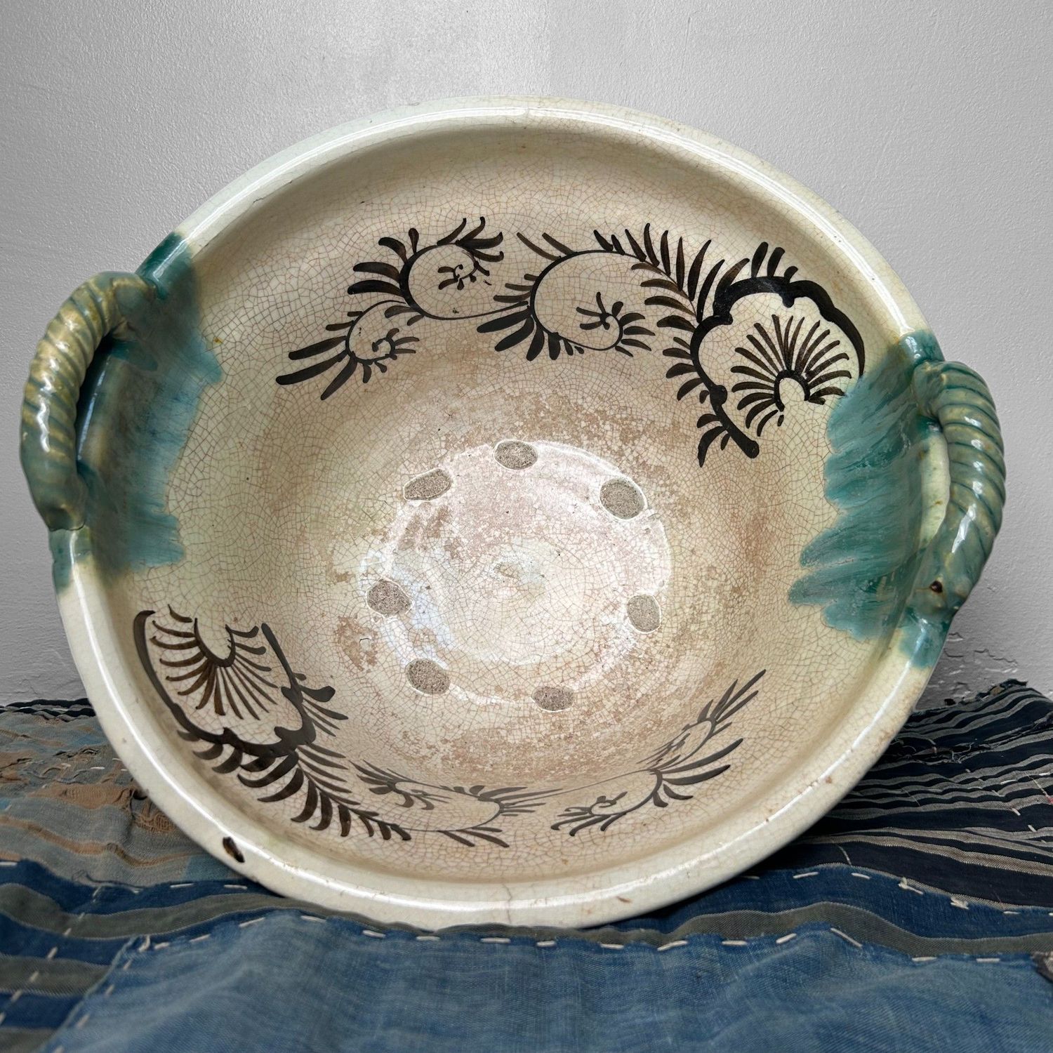 Antique Japanese Ceramic Bowl, Seto Oribe, Meiji Period