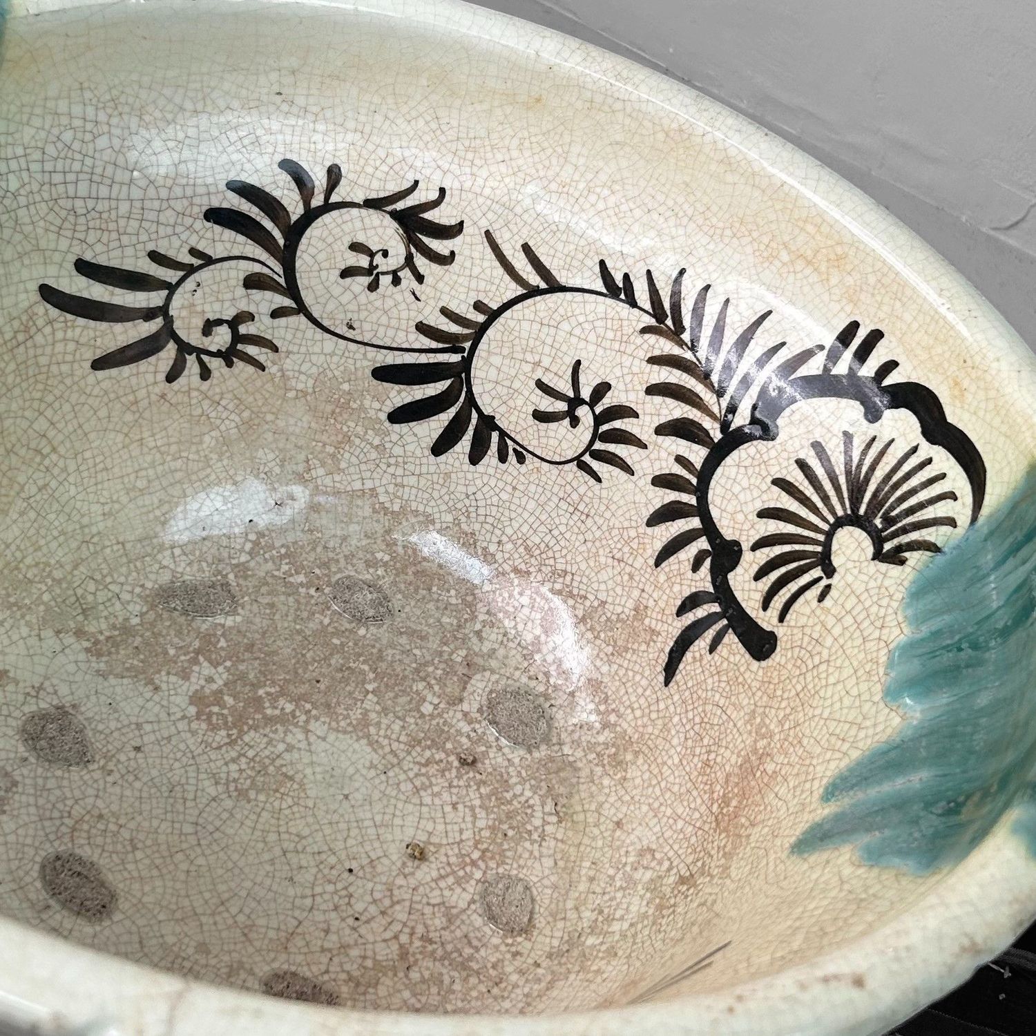 Antique Japanese Ceramic Bowl, Seto Oribe, Meiji Period