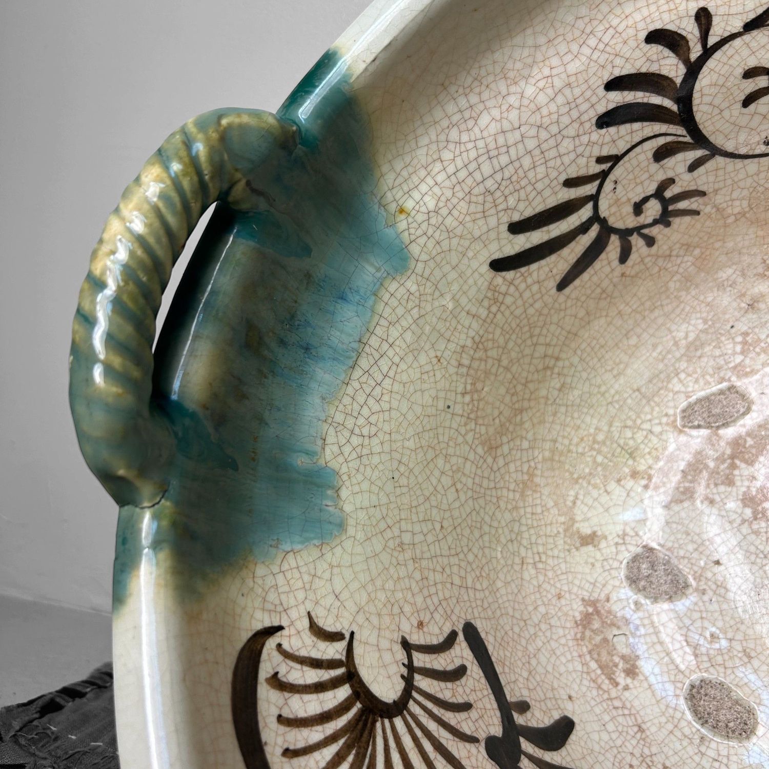 Antique Japanese Ceramic Bowl, Seto Oribe, Meiji Period