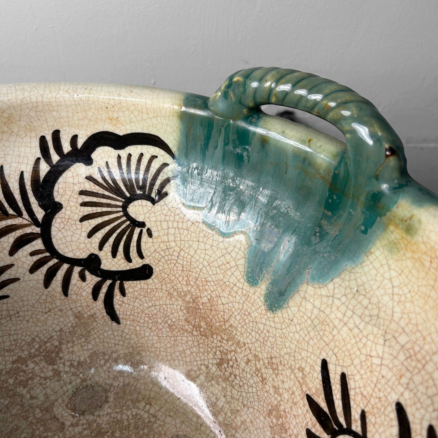 Antique Japanese Ceramic Bowl, Seto Oribe, Meiji Period