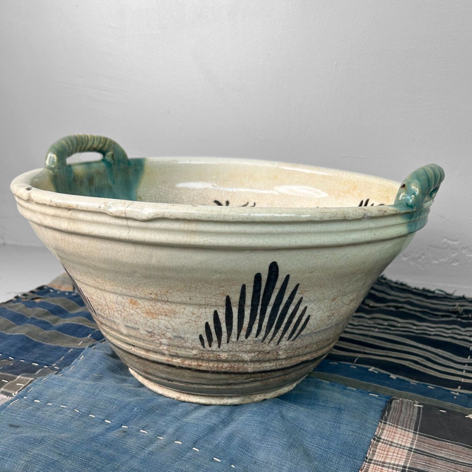 Antique Japanese Ceramic Bowl, Seto Oribe, Meiji Period