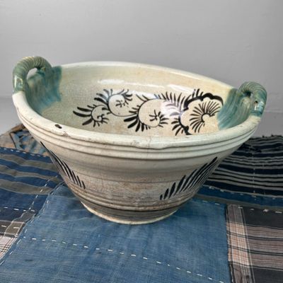 ​Antieke Japanse Keramieken Schaal, Seto Oribe, Meiji-periode.