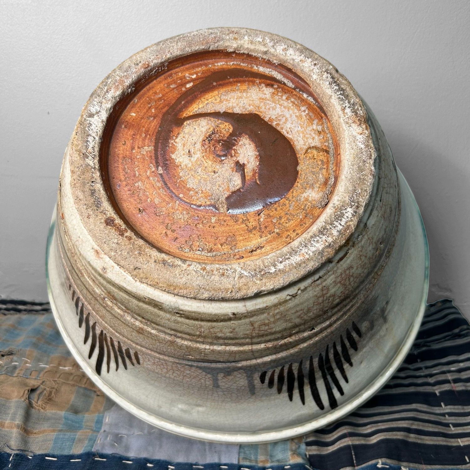 Antique Japanese Ceramic Bowl, Seto Oribe, Meiji Period