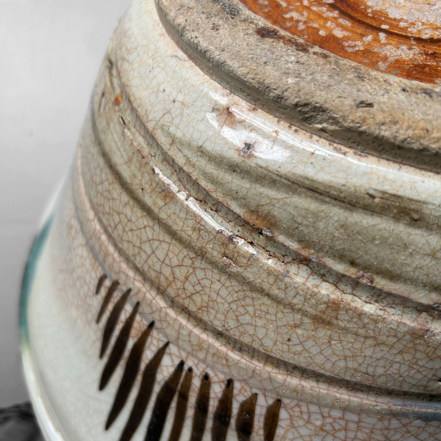 Antique Japanese Ceramic Bowl, Seto Oribe, Meiji Period