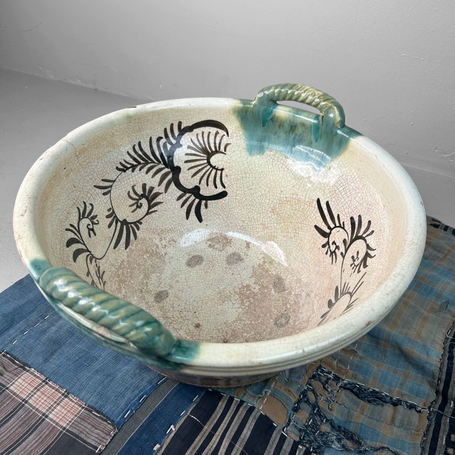 Antique Japanese Ceramic Bowl, Seto Oribe, Meiji Period