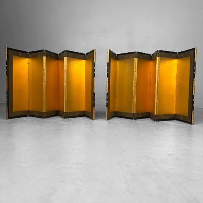 Miniature Golden Folding Screens in Original Wooden Box, Japan 1920