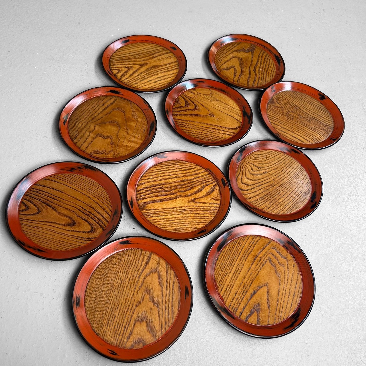 Set of Japanese Lacquerware Plates, "Tora-nuri", 1950s