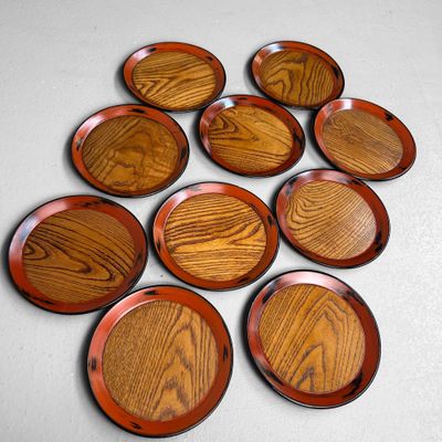 Set of Japanese Lacquerware Plates, "Tora-nuri", 1950s