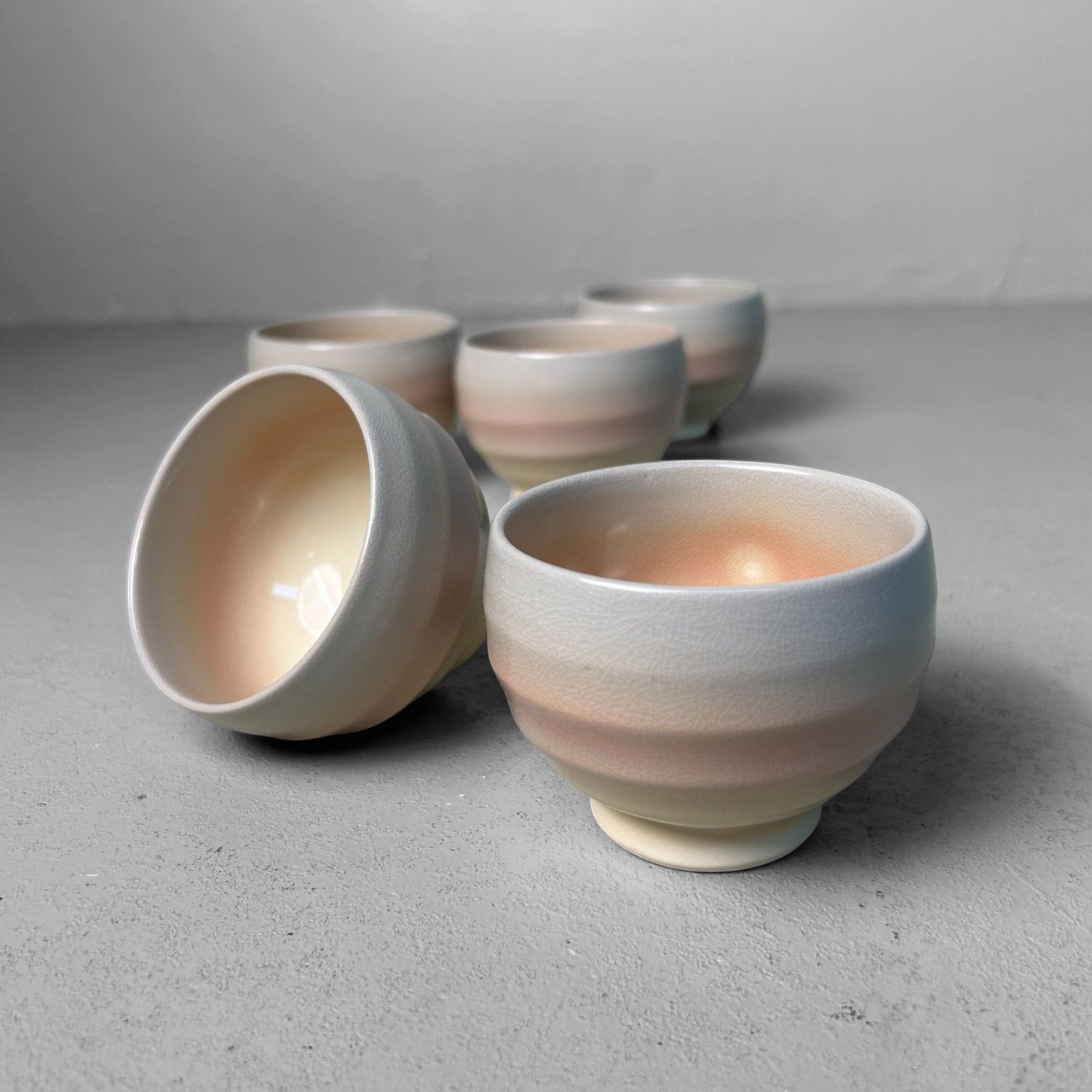 Set of 5 Japanese Hagi-yaki Yunomi Tea Cups, 1980s