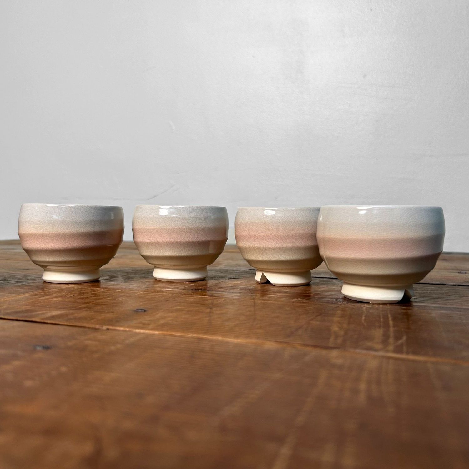 Set of 5 Japanese Hagi-yaki Yunomi Tea Cups, 1980s