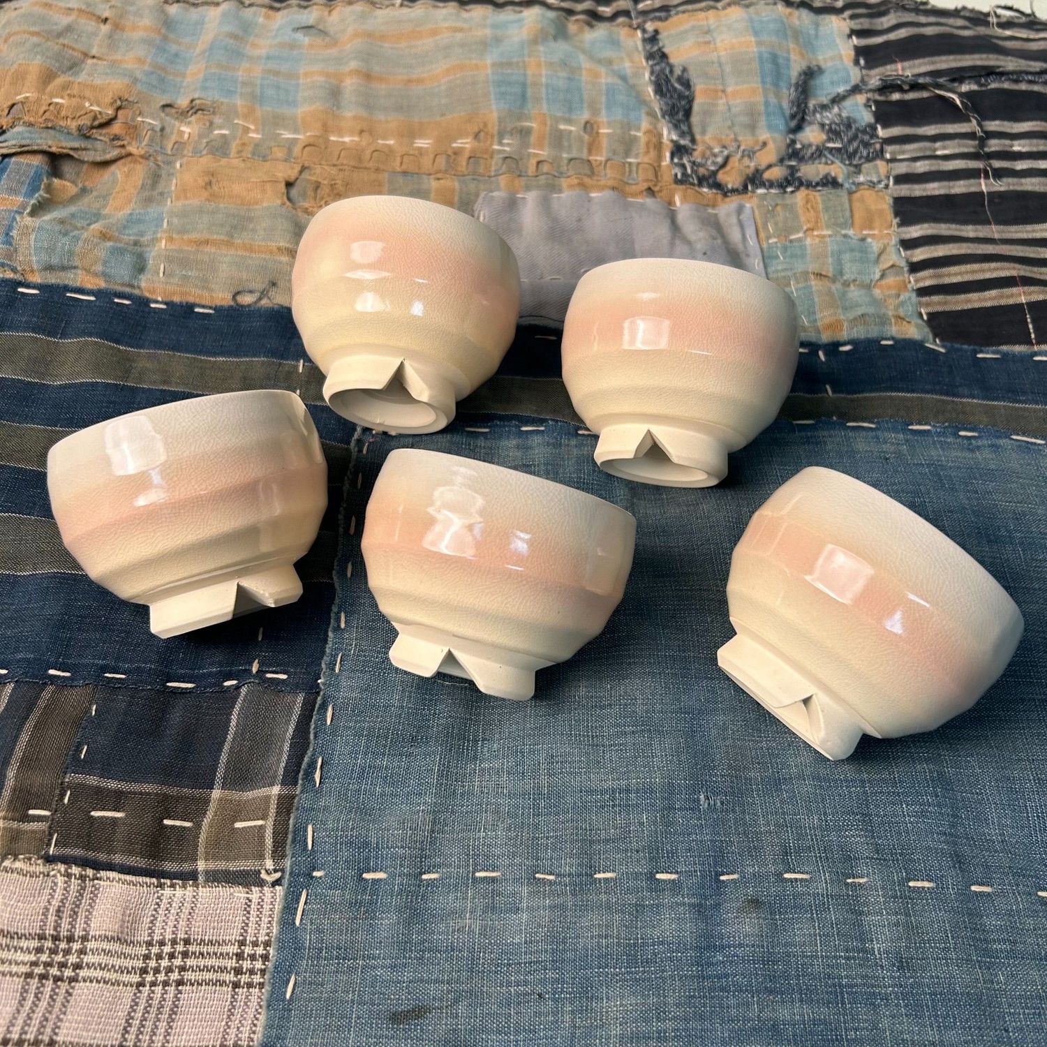 Set of 5 Japanese Hagi-yaki Yunomi Tea Cups, 1980s