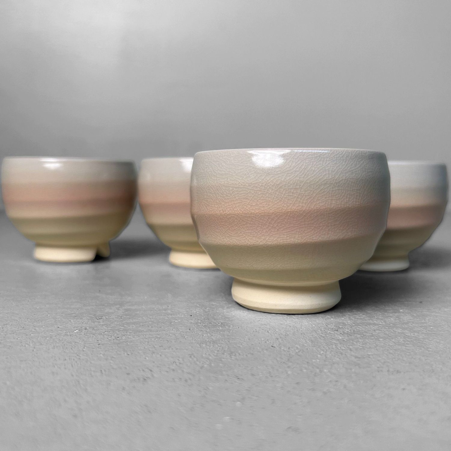 Set of 5 Japanese Hagi-yaki Yunomi Tea Cups, 1980s