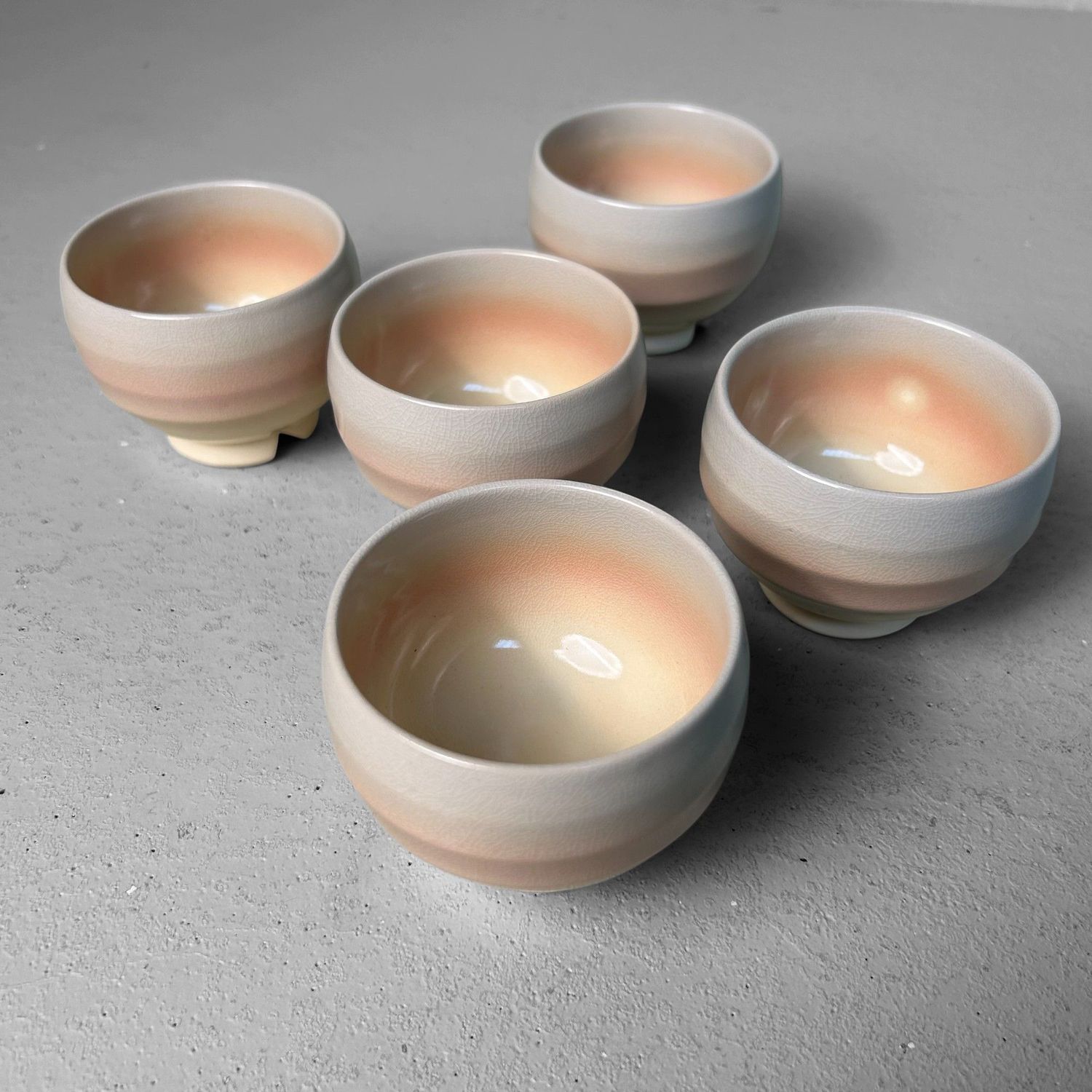 Set of 5 Japanese Hagi-yaki Yunomi Tea Cups, 1980s