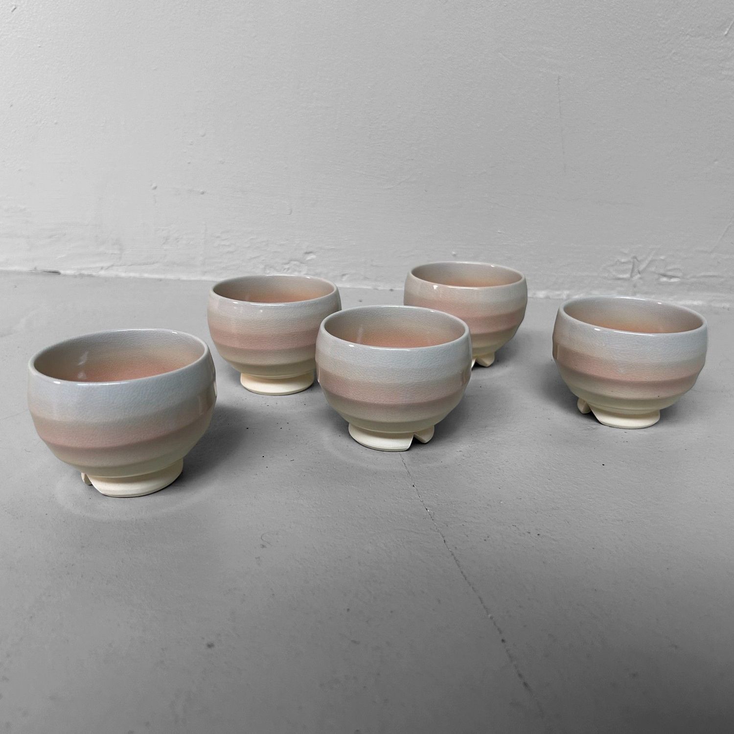 Set of 5 Japanese Hagi-yaki Yunomi Tea Cups, 1980s