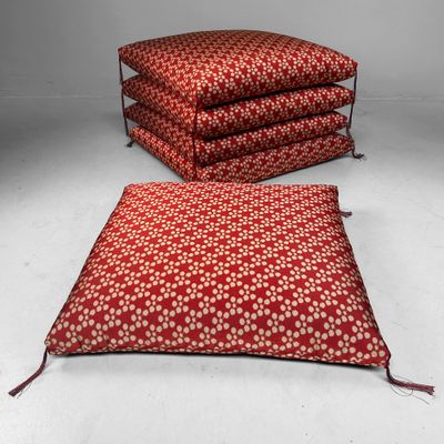 Set of 5 Luxurious Vintage Japanese Zabuton – 1970s Authentic Floor Cushions