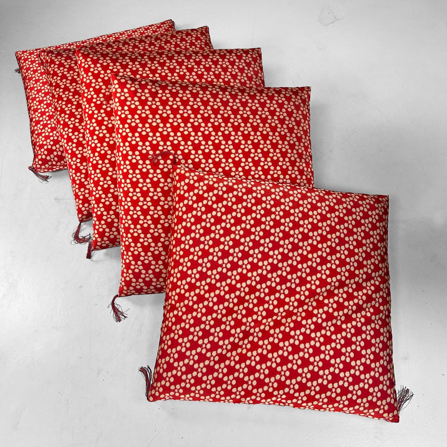 Set of 5 Luxurious Vintage Japanese Zabuton – 1970s Authentic Floor Cushions