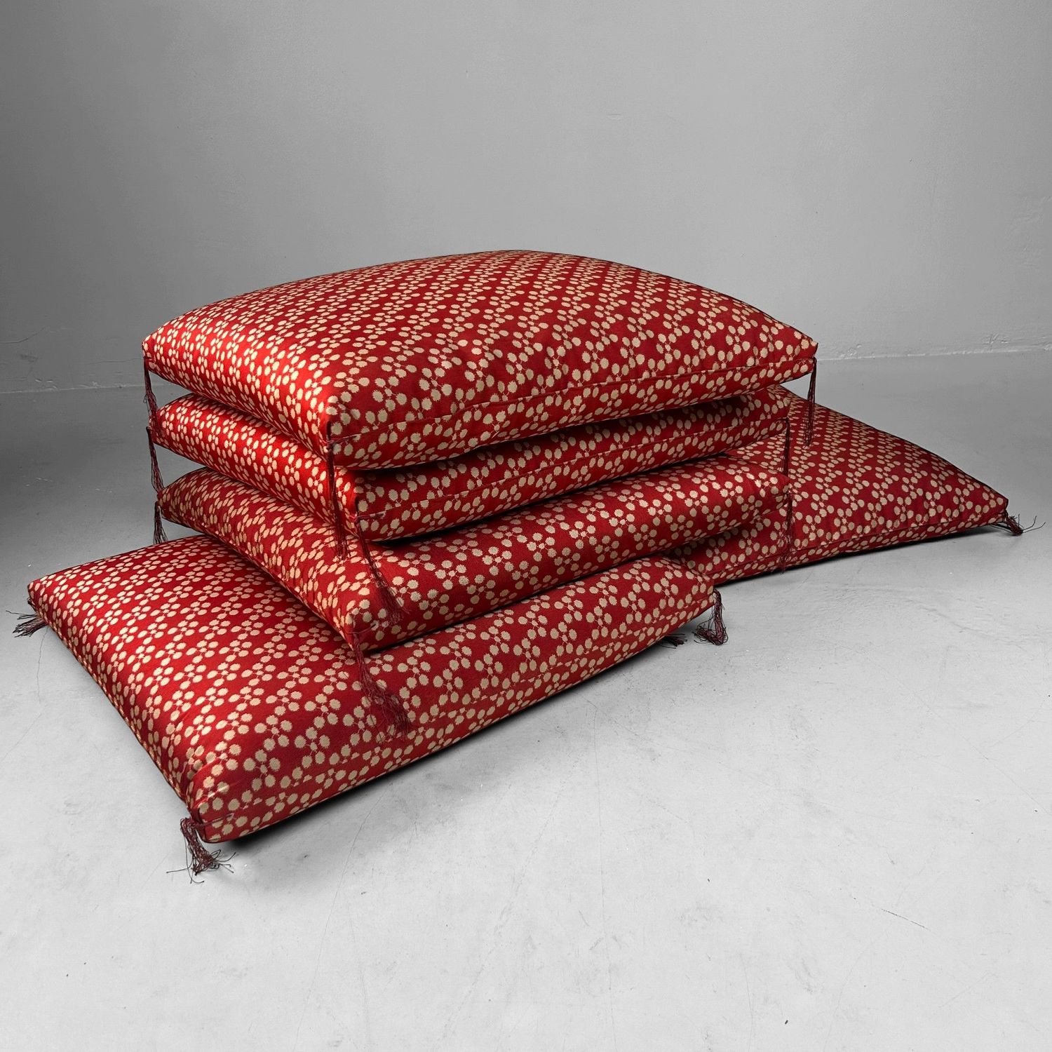 Set of 5 Luxurious Vintage Japanese Zabuton – 1970s Authentic Floor Cushions