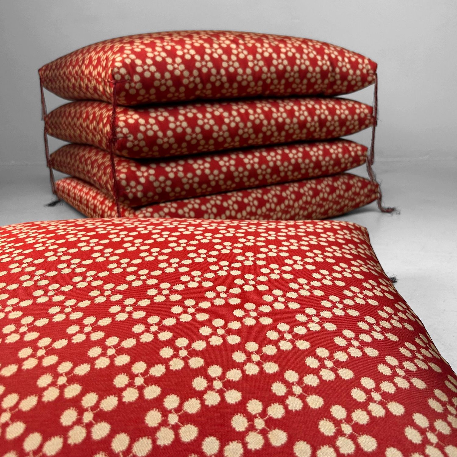 Set of 5 Luxurious Vintage Japanese Zabuton – 1970s Authentic Floor Cushions