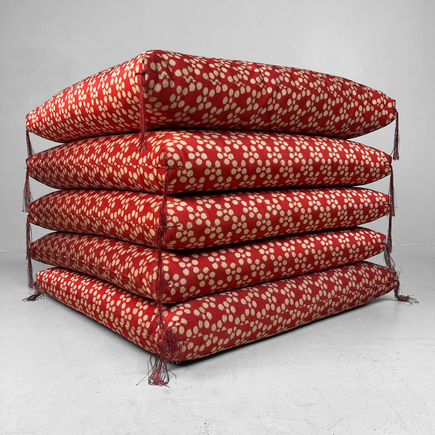 Set of 5 Luxurious Vintage Japanese Zabuton – 1970s Authentic Floor Cushions