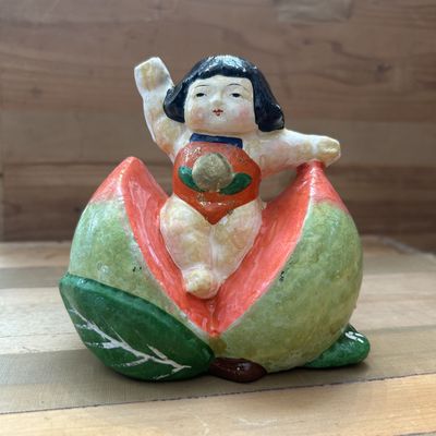 Vintage Japanese "Peach Boy" Momotarō Figurine, 1950s