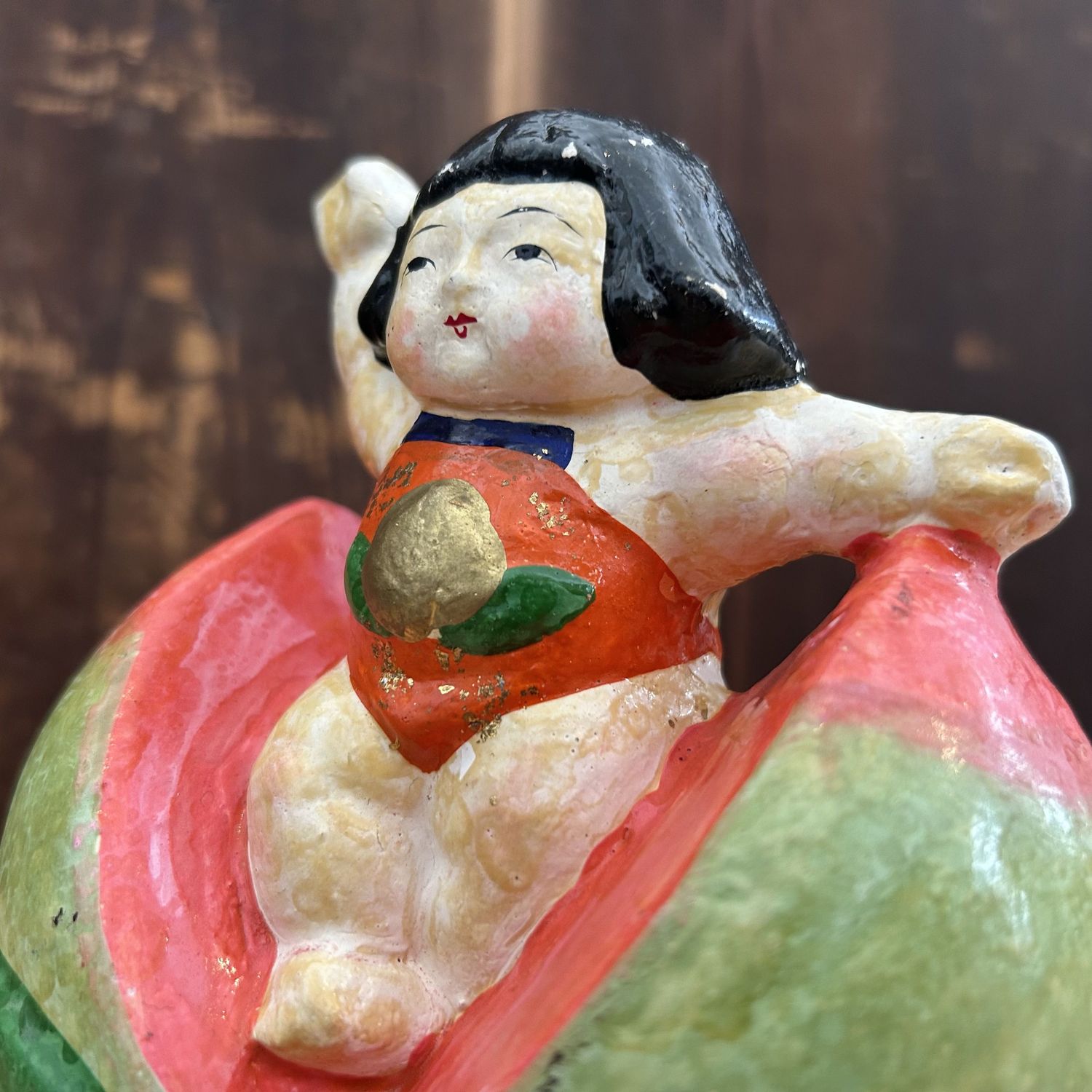 Vintage Japanse 'Perzikjongen', Momotarō Beeldje, 1950s