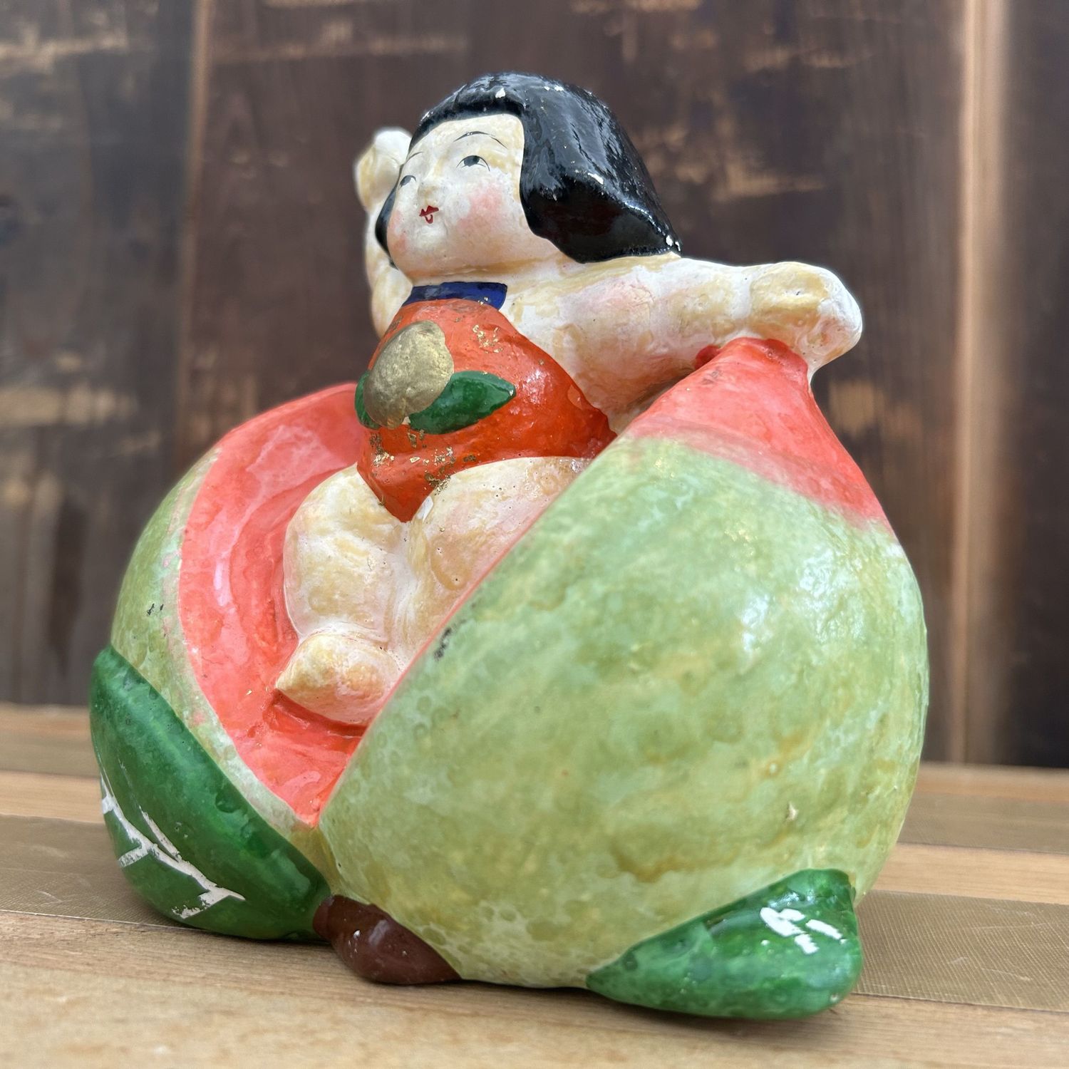Vintage Japanse 'Perzikjongen', Momotarō Beeldje, 1950s
