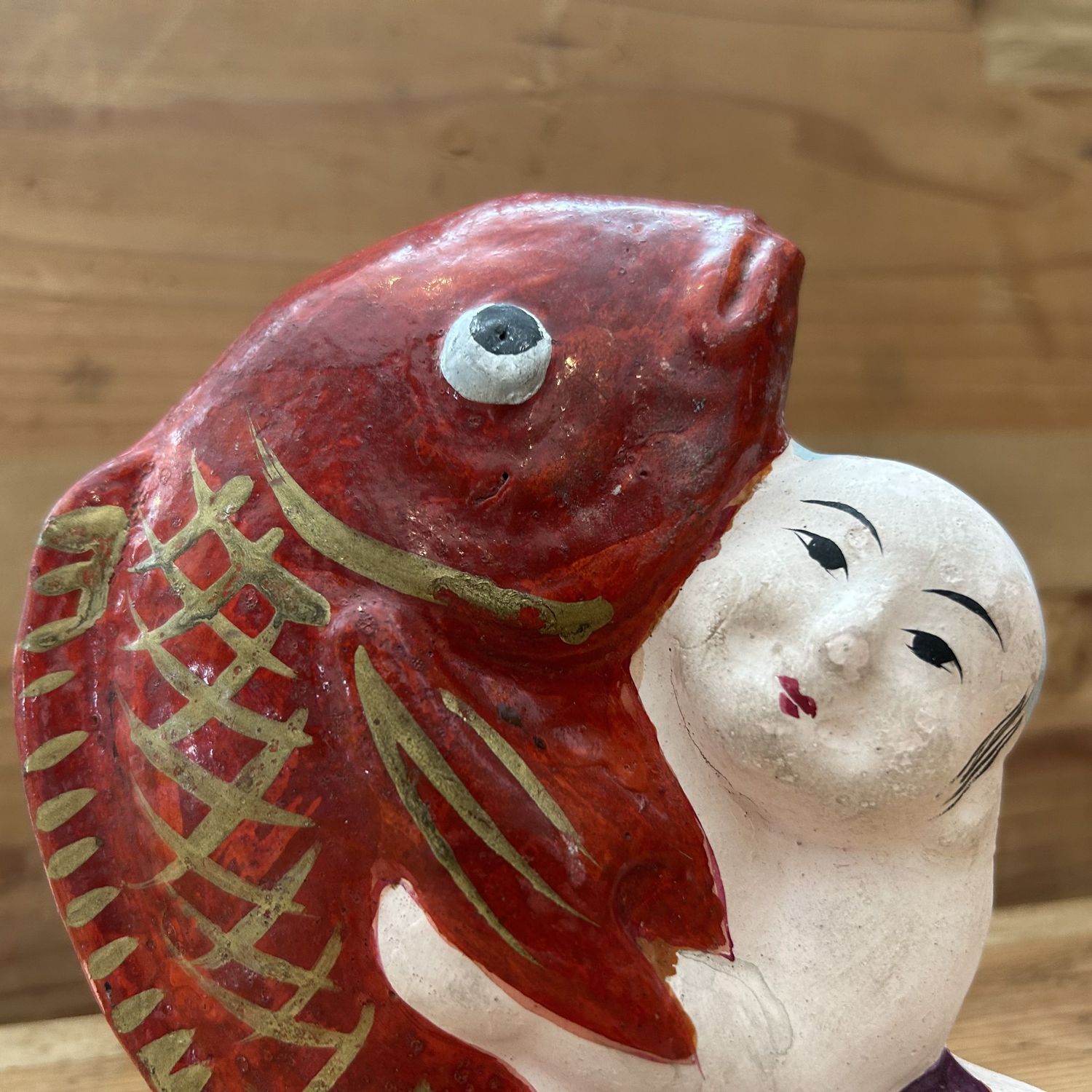 Vintage Japanse 'Kintarō met Karper' Beeldje, 1950s