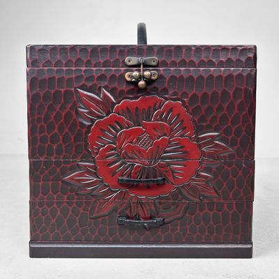 Japanese Kamakura-Bori Lacquer Make-up Chest with Mirror, 1980s