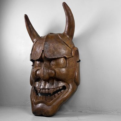 Large Japanese Wooden Hannya Mask – Hand-Carved – 1950s