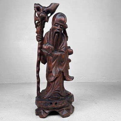 Chinese Wooden Statue – Shou Lao, God of Longevity – 1930s