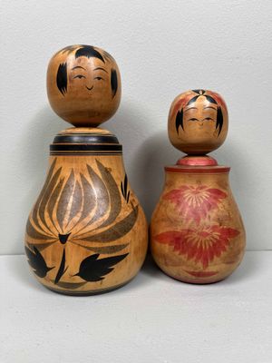 Traditionele Vintage set van 2 Nemariko Kokeshi