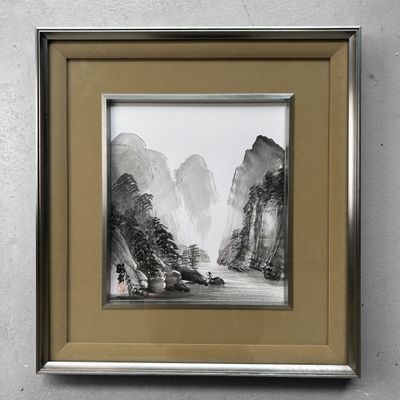 Traditional Shikishi Painting, Sumi-e, Japan, 1960s