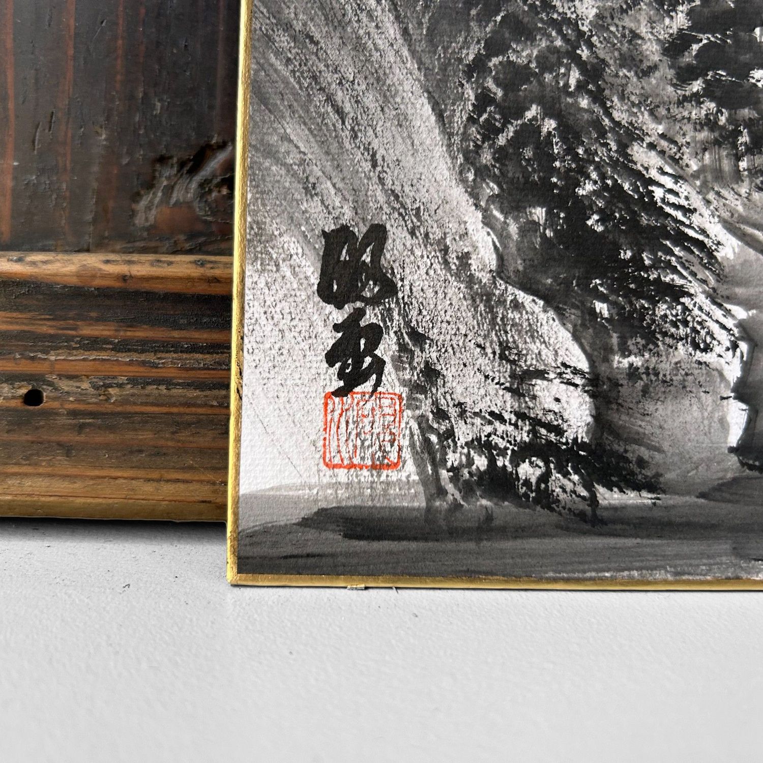 Traditionele Shikishi Schildering, Sumi-e, Japan, 1960s