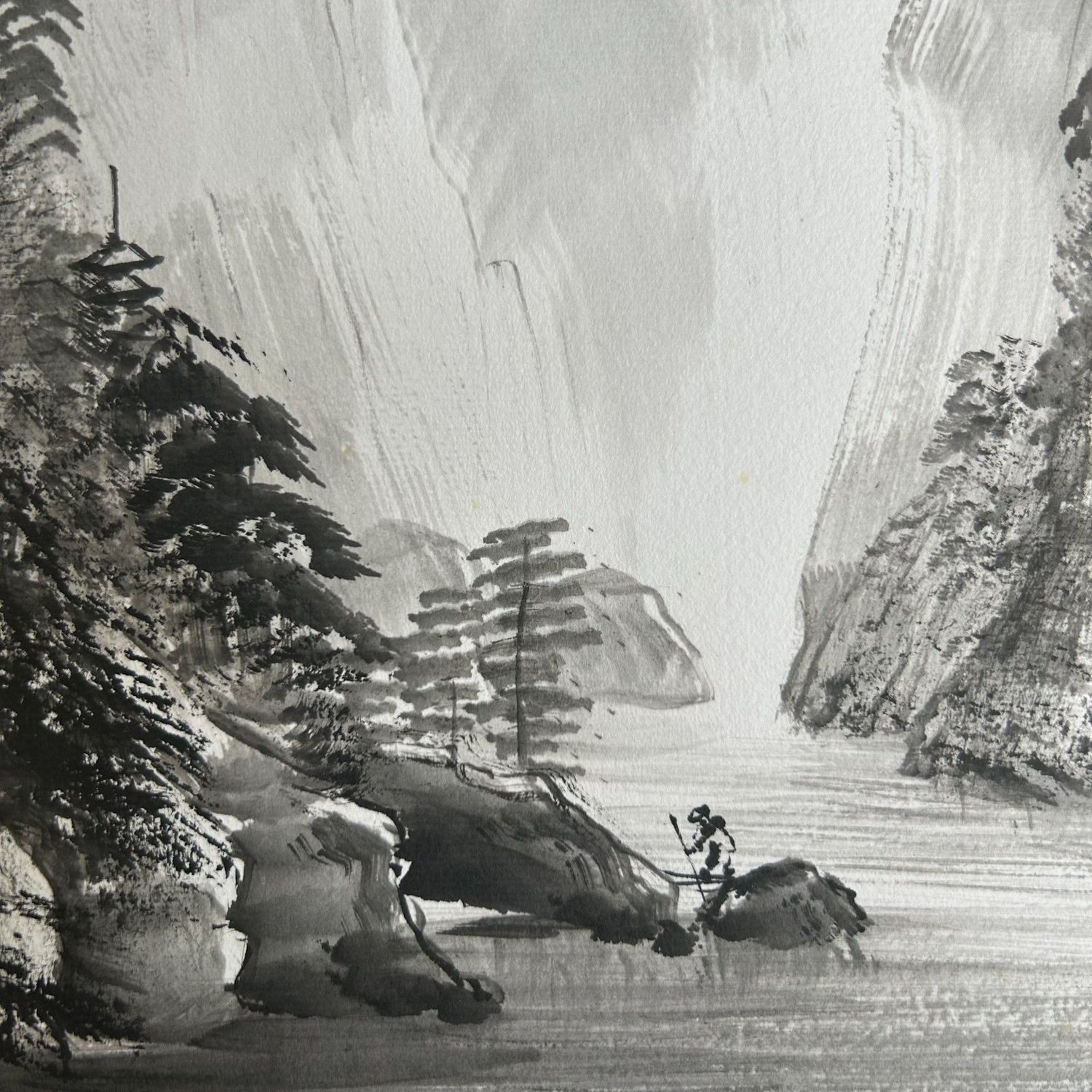 Traditionele Shikishi Schildering, Sumi-e, Japan, 1960s