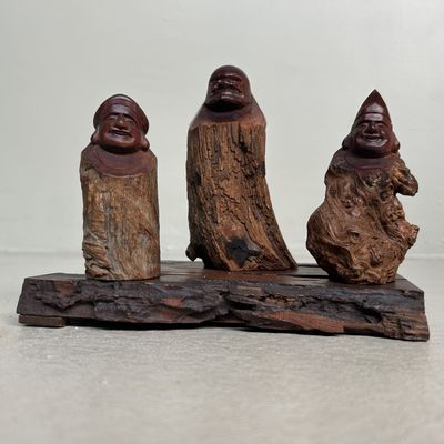 Japanese Wooden Figure Group – Ebisu, Daikokuten & Daruma, 1950