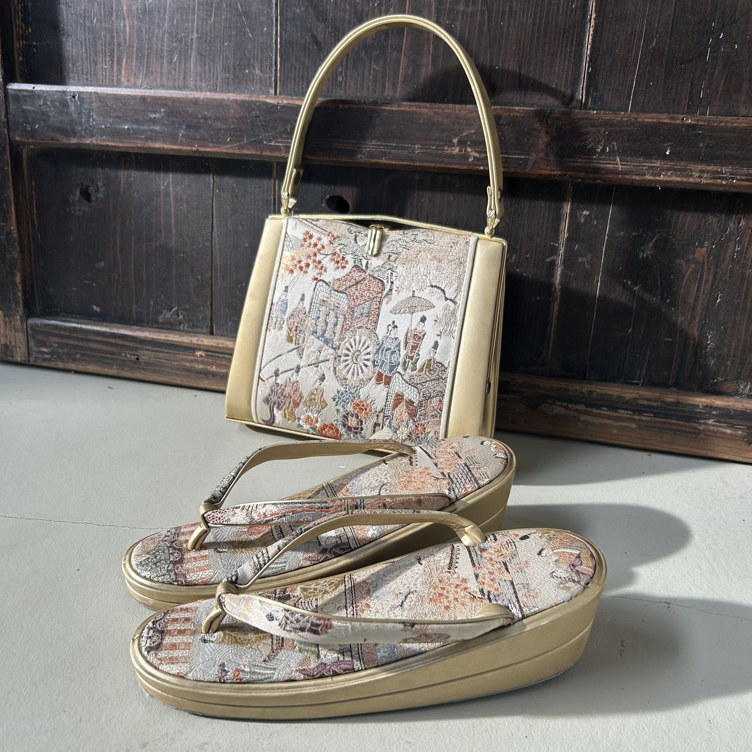 Vintage Japanse Zōri-Bukuro Set – Brokaat in Nishijin-stijl, jaren ’80