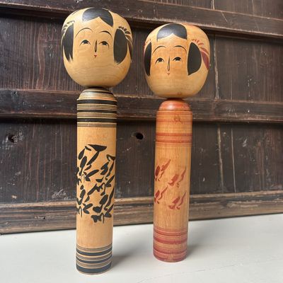 Pair of Vintage Sakunami Kokeshi by Hiraga Kenjirō – Japan, ca. 1950s
