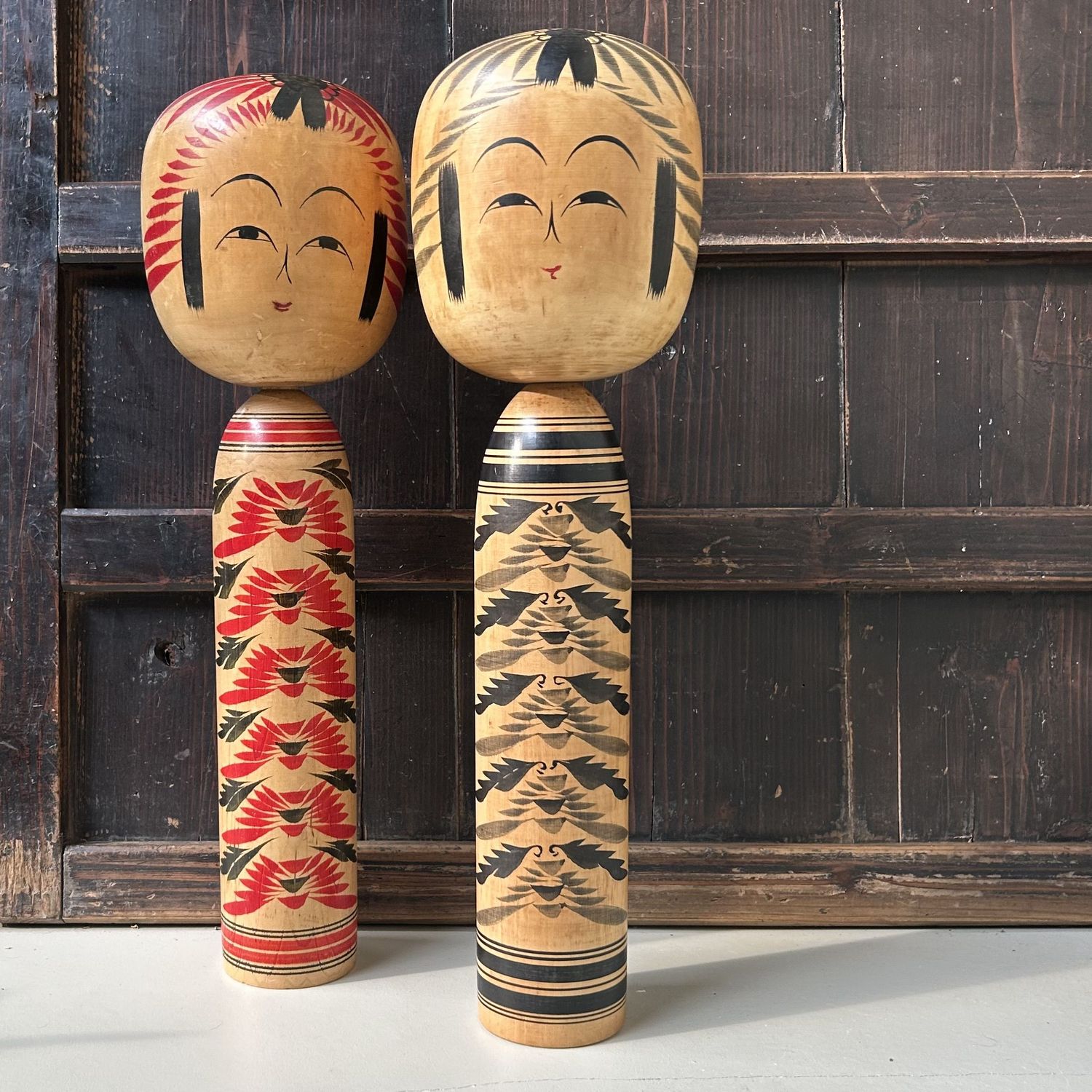 Zeldzame Set Grote Dentō Kokeshi, Tōgatta-kei, Japan.