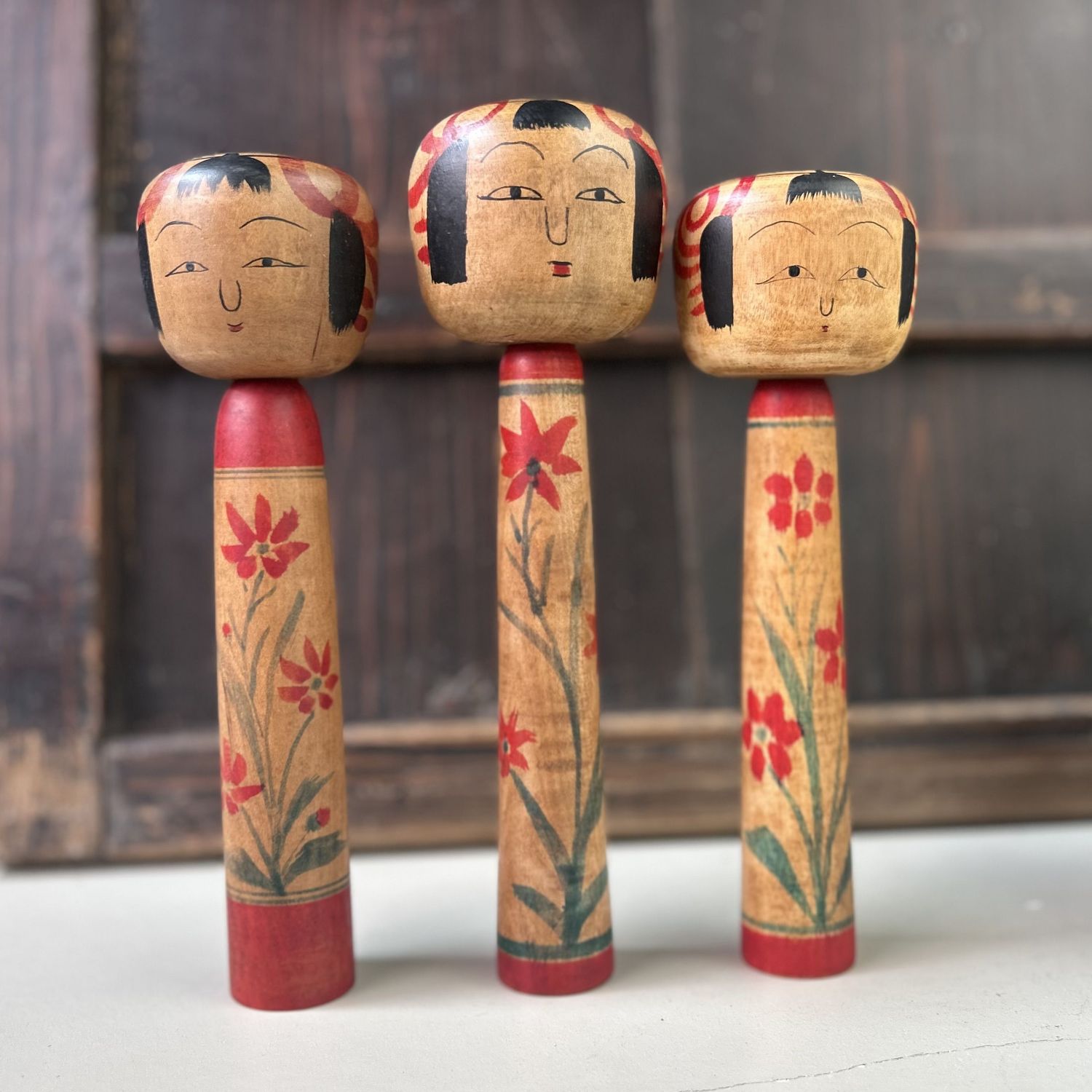 Set of Traditional Japanese Tsuchiyu Kokeshi Dolls – 1960s