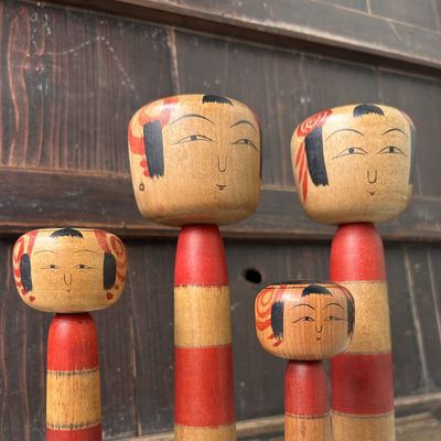 Set of Traditional Japanese Tsuchiyu Kokeshi Dolls – 1960s